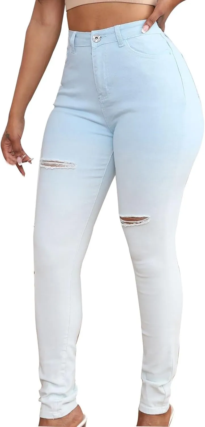 Womens Jeans High Waisted Tummy Control Skinny Denim Jeans Trendy Casual Ripped Stretchy Denim Pants