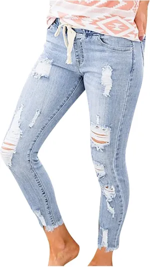Womens Jeans High Waisted Tummy Control Skinny Denim Jeans Trendy Casual Ripped Stretchy Denim Pants