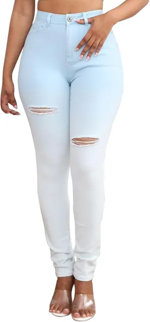 Womens Jeans High Waisted Tummy Control Skinny Denim Jeans Trendy Casual Ripped Stretchy Denim Pants