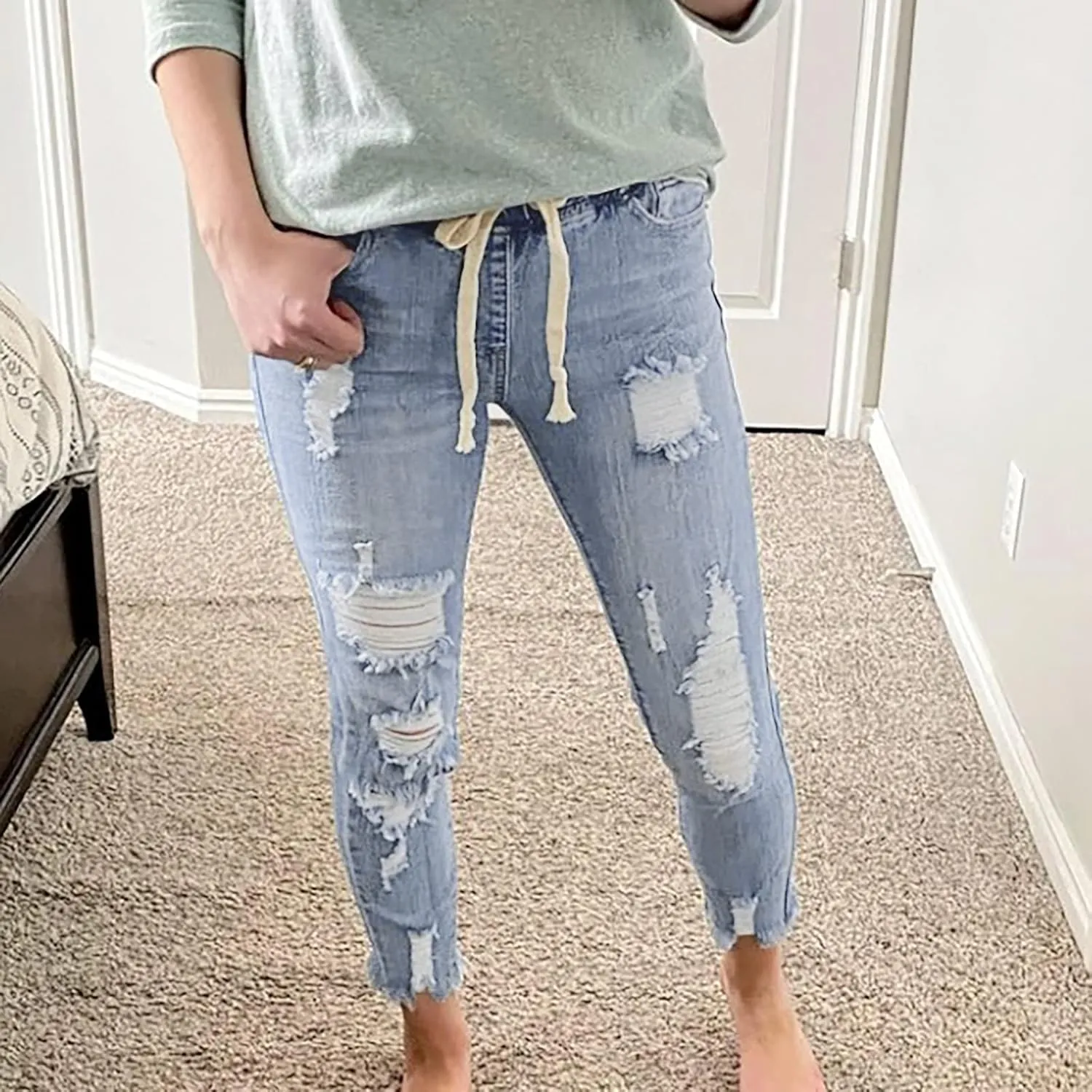 Womens Jeans High Waisted Tummy Control Skinny Denim Jeans Trendy Casual Ripped Stretchy Denim Pants