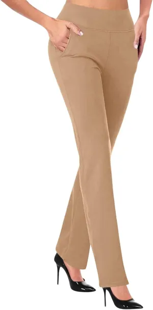 Womens Knitted Flared Pants Solid Color Bell Bottom Pants with Pockets Solid High Waisted Straight Leg Trousers