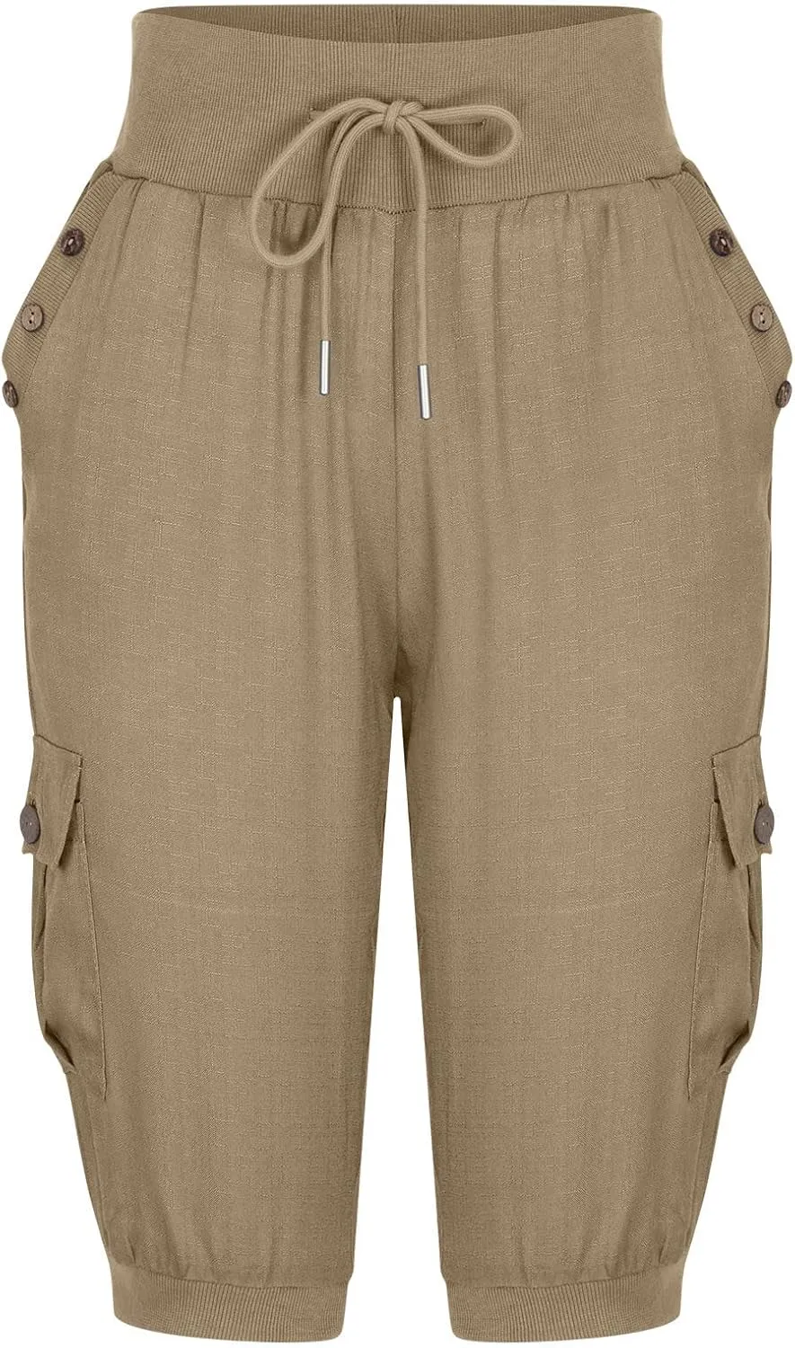 Women's Light Weight Summer Capris Cotton Linen Capri Pants Drawstring High Waist Pant Crop Workout Pants with Pockets