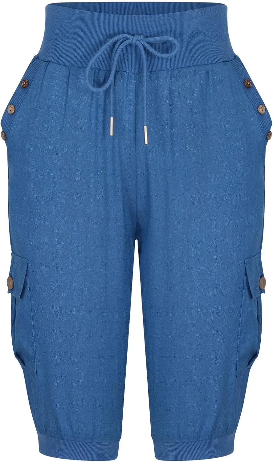 Women's Light Weight Summer Capris Cotton Linen Capri Pants Drawstring High Waist Pant Crop Workout Pants with Pockets