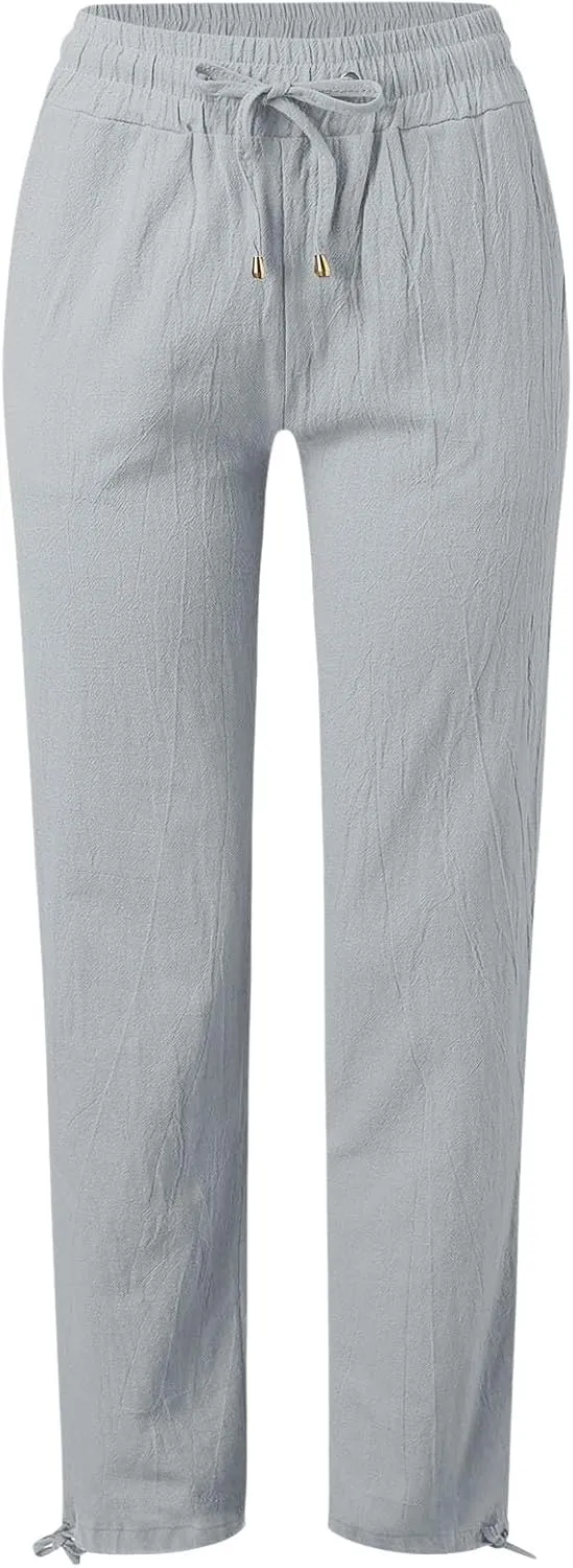 Women's Linen Capri Pants mom Jeans high Waisted Light Weight Pants for Women Summer Travel Linen Pants Wrinkle Free