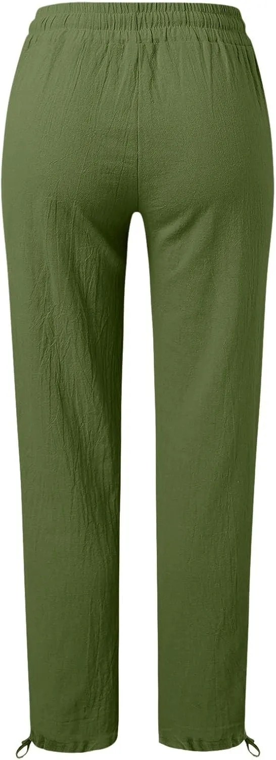 Women's Linen Capri Pants mom Jeans high Waisted Light Weight Pants for Women Summer Travel Linen Pants Wrinkle Free