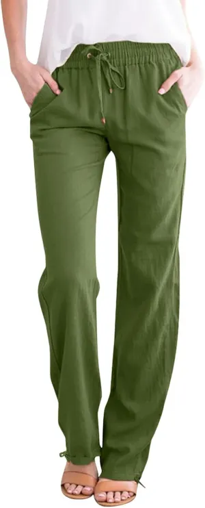 Women's Linen Capri Pants mom Jeans high Waisted Light Weight Pants for Women Summer Travel Linen Pants Wrinkle Free