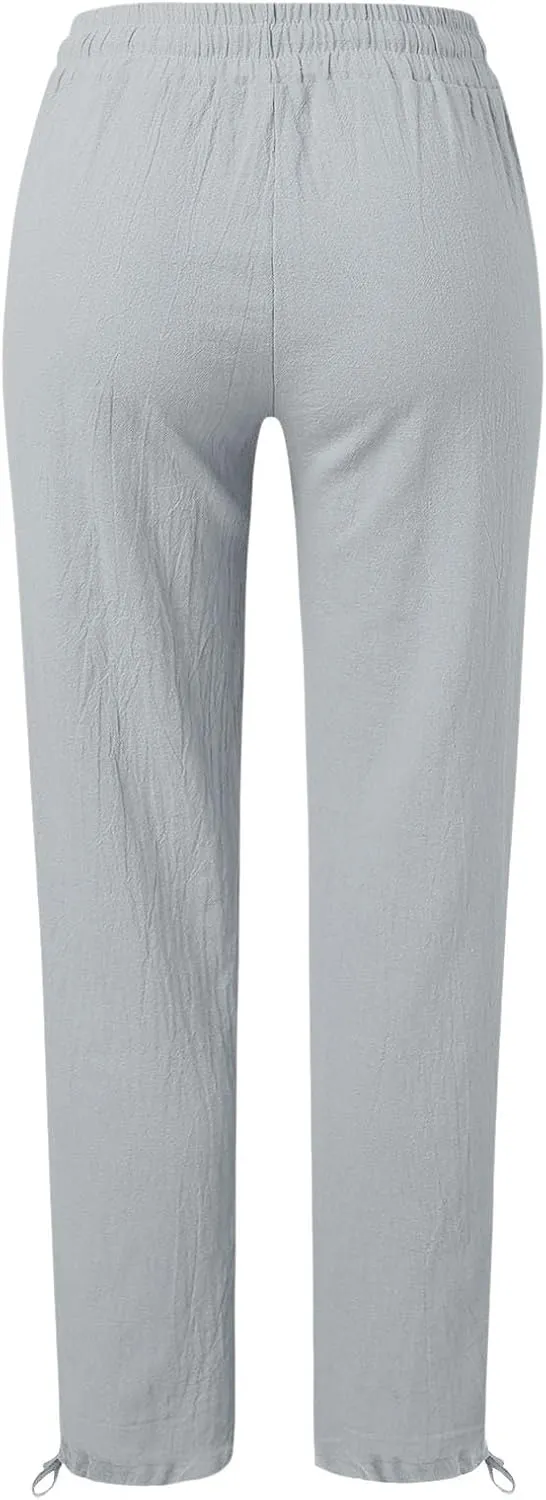 Women's Linen Capri Pants mom Jeans high Waisted Light Weight Pants for Women Summer Travel Linen Pants Wrinkle Free