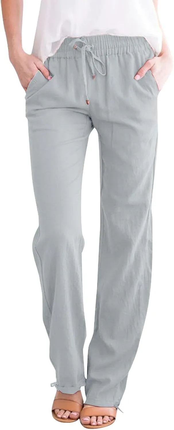 Women's Linen Capri Pants mom Jeans high Waisted Light Weight Pants for Women Summer Travel Linen Pants Wrinkle Free