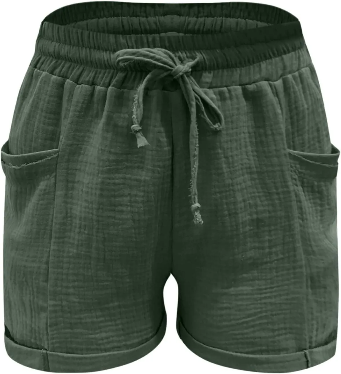 Women's Linen Drawstring Shorts Casual Summer Elastic Waist Chino Shorts Lightweight Loose Pants with Pockets