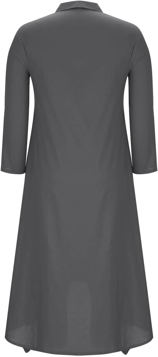 Womens Long Sleeve Button Down Shirts Dress Casual Linen Oversized Maxi Shift Dress Fashion Flowy High Low Hem Dress