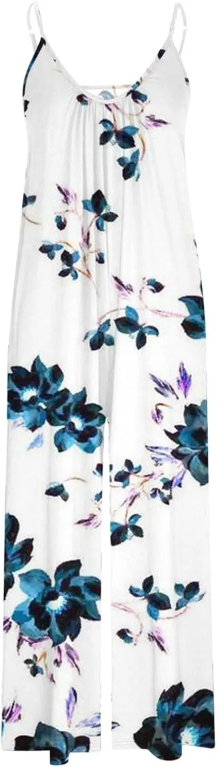 Womens Overalls Pants One Piece for Women Floral Graphic Loose Fit Flare Wide Leg Summer Fall Pants 2025