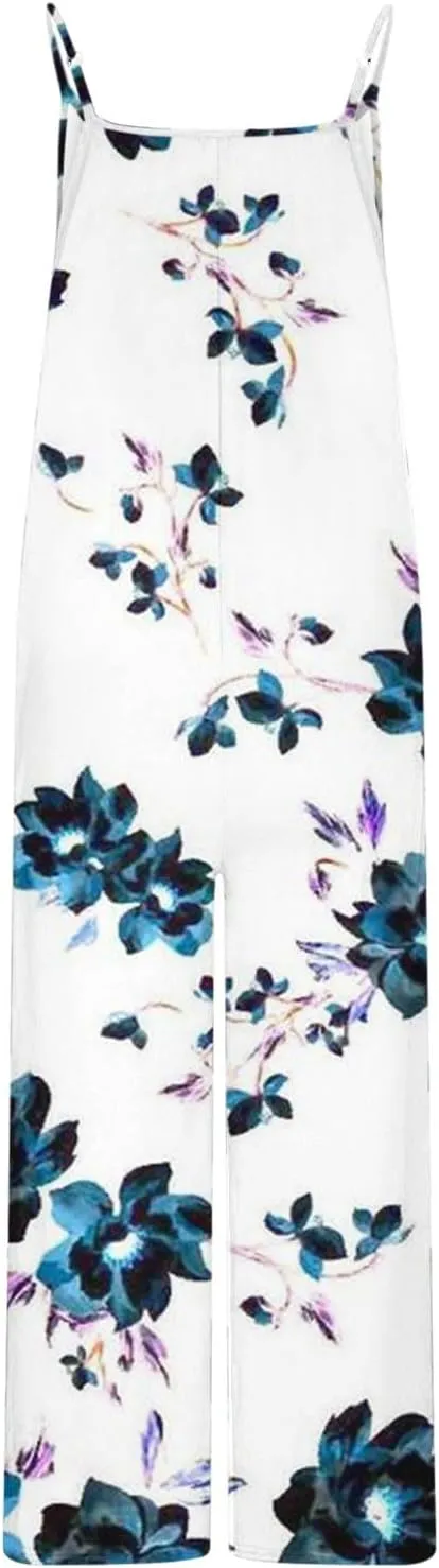 Womens Overalls Pants One Piece for Women Floral Graphic Loose Fit Flare Wide Leg Summer Fall Pants 2025
