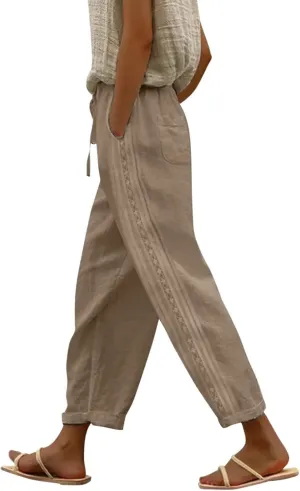 Women's Pants, Linen Straight Leg Peasant Pants Casual Relaxed Side Button Trendy