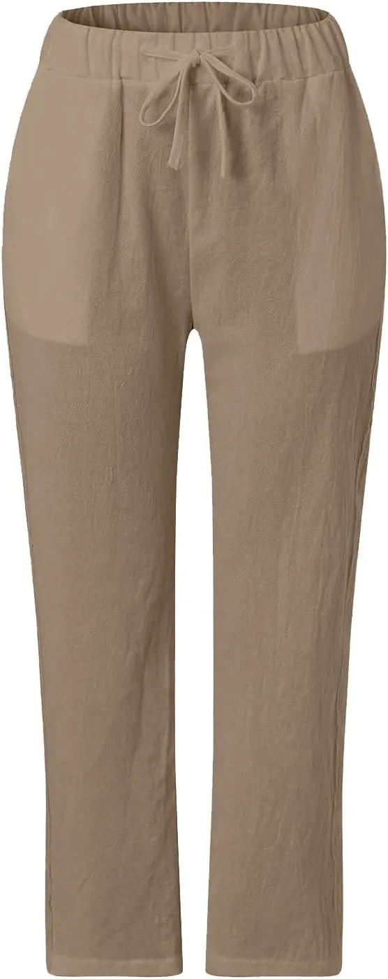 Women's Pants, Linen Straight Leg Peasant Pants Casual Relaxed Side Button Trendy