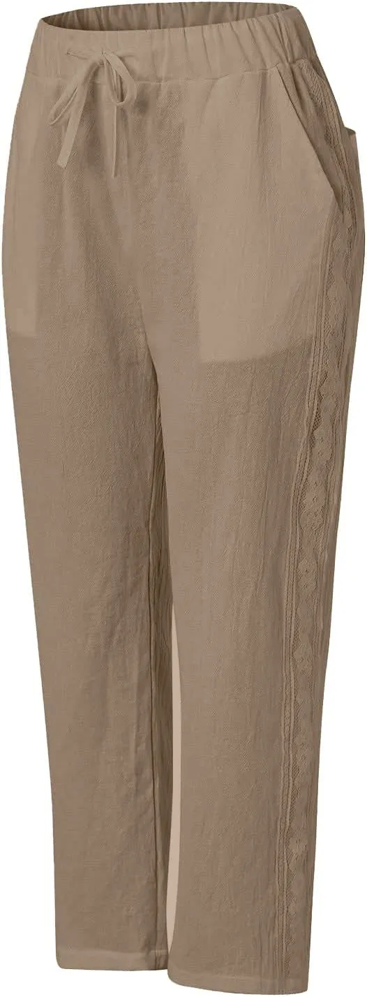 Women's Pants, Linen Straight Leg Peasant Pants Casual Relaxed Side Button Trendy