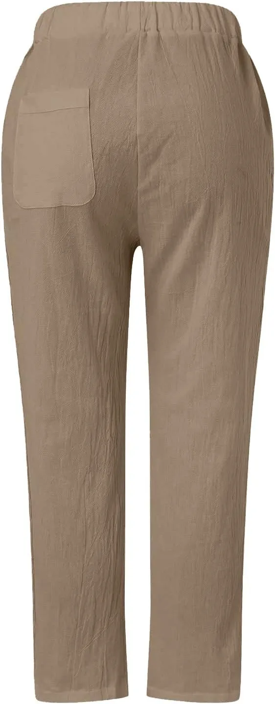 Women's Pants, Linen Straight Leg Peasant Pants Casual Relaxed Side Button Trendy