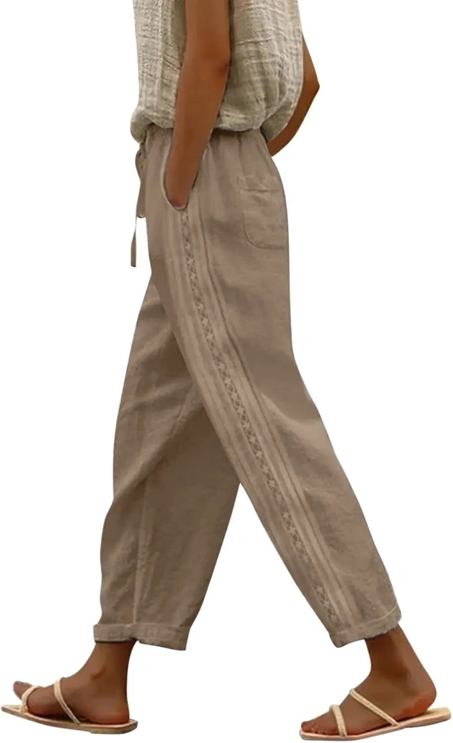 Women's Pants, Linen Straight Leg Peasant Pants Casual Relaxed Side Button Trendy