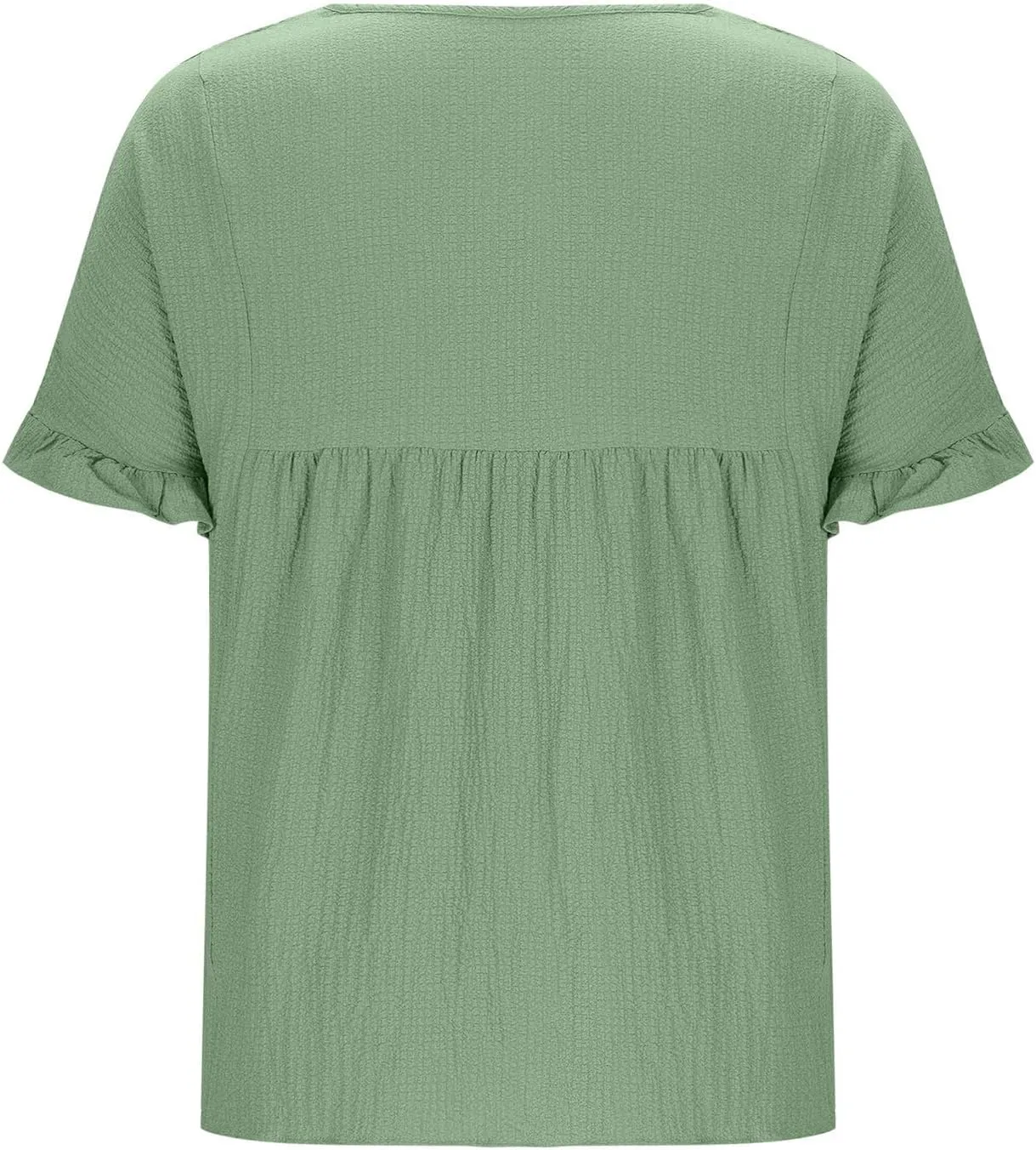 Womens Peplum Blouses Cute Smocked Casual Plain V Neck Ruffle Bell Half Sleeve T Shirts Babydoll Top Dressy