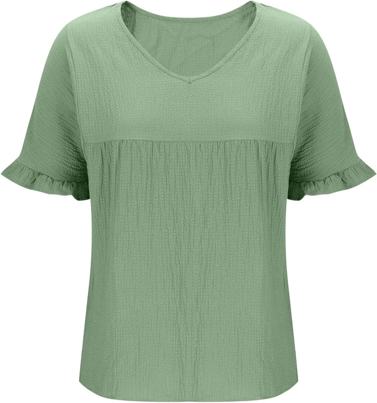 Womens Peplum Blouses Cute Smocked Casual Plain V Neck Ruffle Bell Half Sleeve T Shirts Babydoll Top Dressy