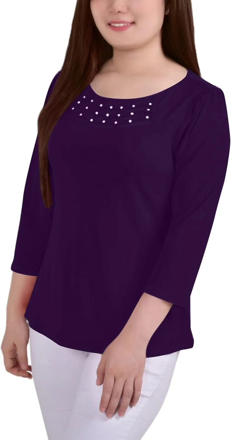 Womens Petites Crepe Mesh Inset Blouse