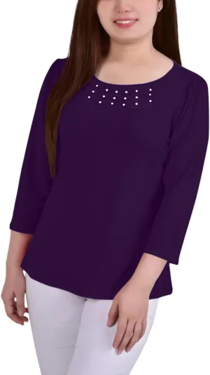 Womens Petites Crepe Mesh Inset Blouse