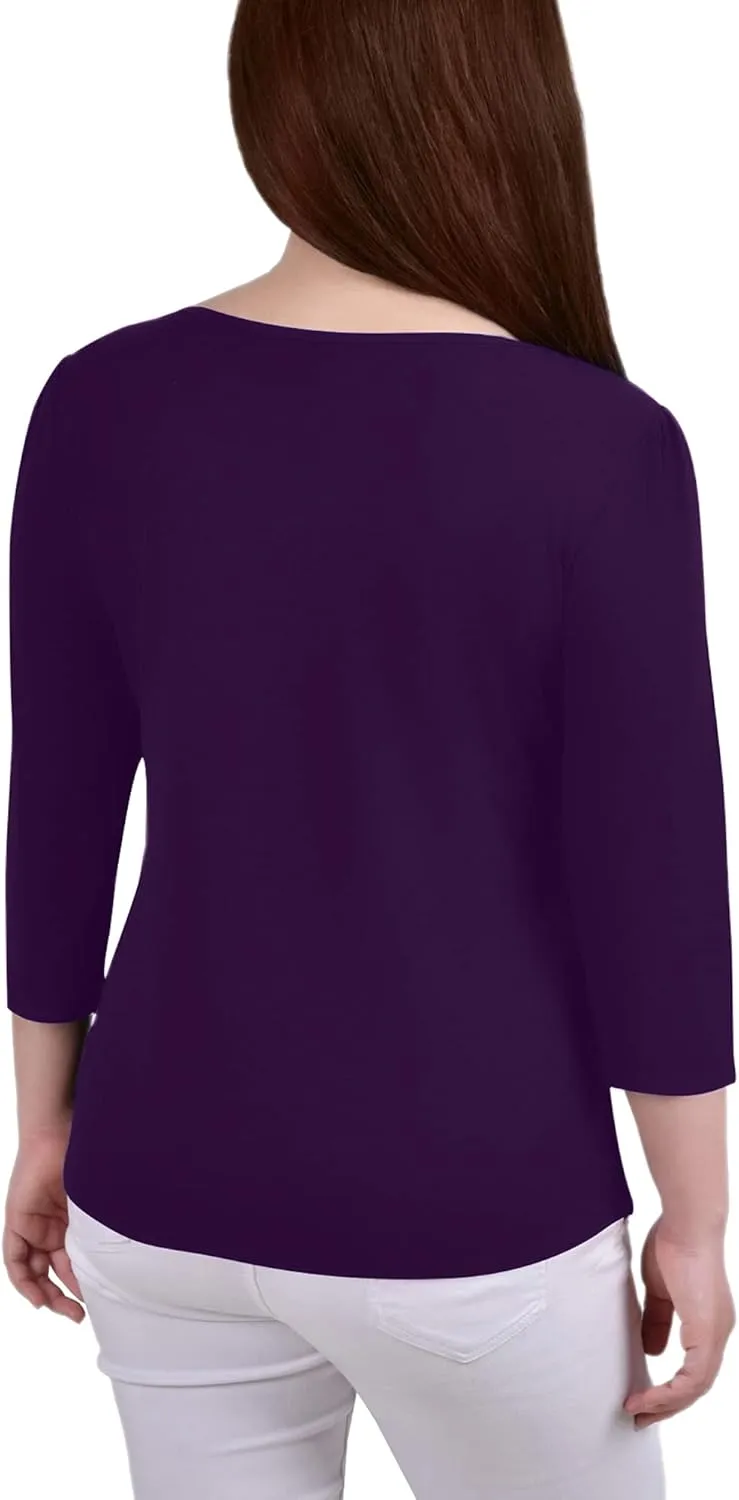 Womens Petites Crepe Mesh Inset Blouse
