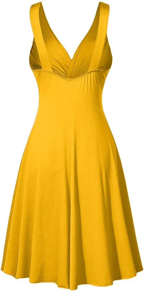 Womens Pleated Plus Strap Skirt Sundress Retro V Neck Slim Fit Vintage Dresses Pretty Garden Dresses for Women 2025