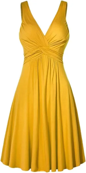 Womens Pleated Plus Strap Skirt Sundress Retro V Neck Slim Fit Vintage Dresses Pretty Garden Dresses for Women 2025