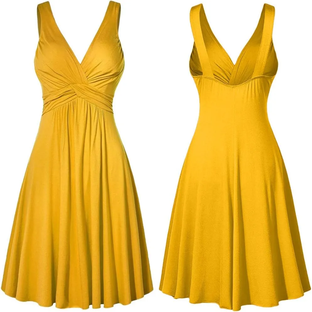 Womens Pleated Plus Strap Skirt Sundress Retro V Neck Slim Fit Vintage Dresses Pretty Garden Dresses for Women 2025