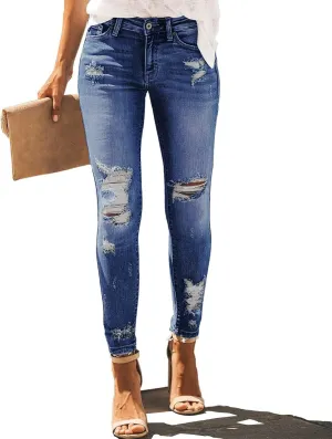 Womens Ripped Jeans Stretch Skinny Jeans for Women Butt Lifting Distressed Jeans High Waisted Denim Pants Light Blue