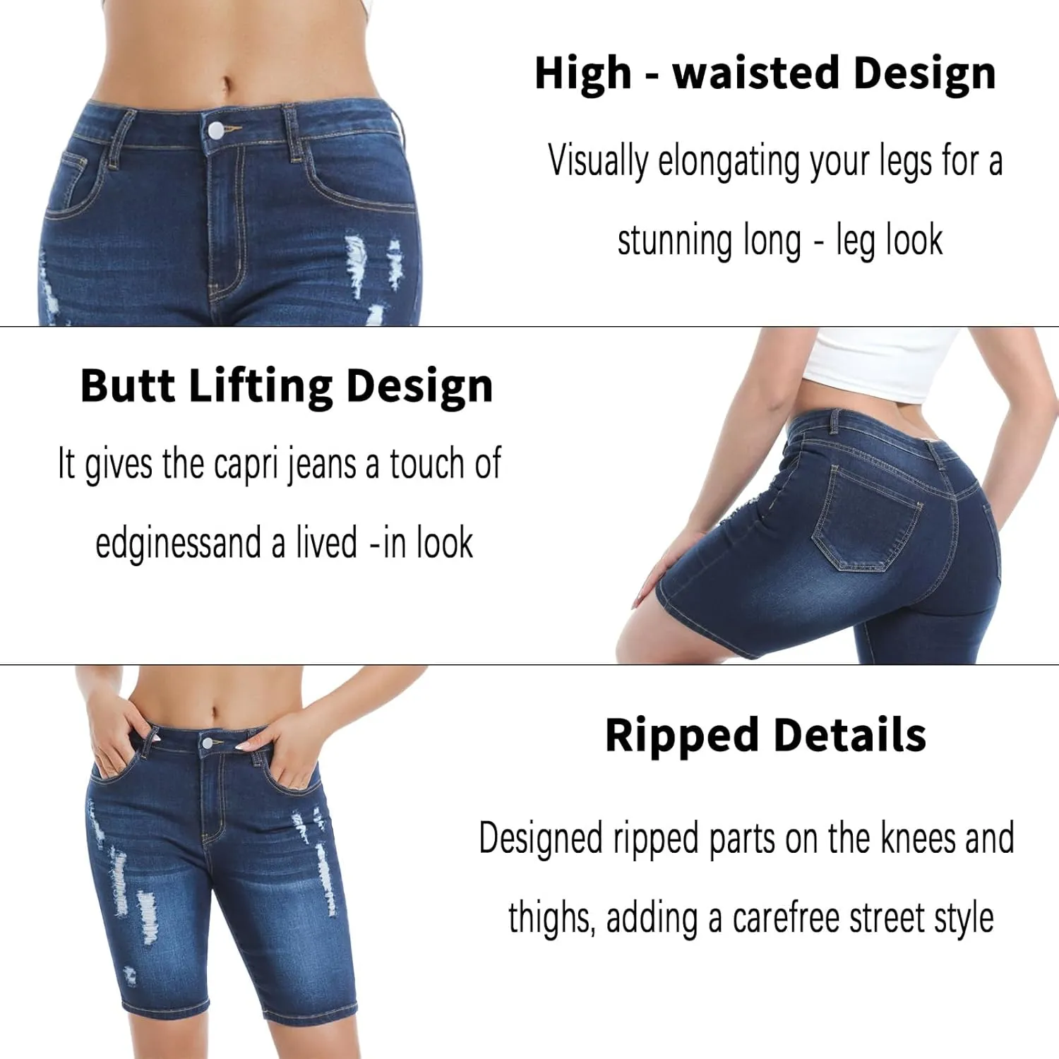 Women's Ripped Stretchy Bermuda Shorts High Waisted Long Denim Jean Shorts