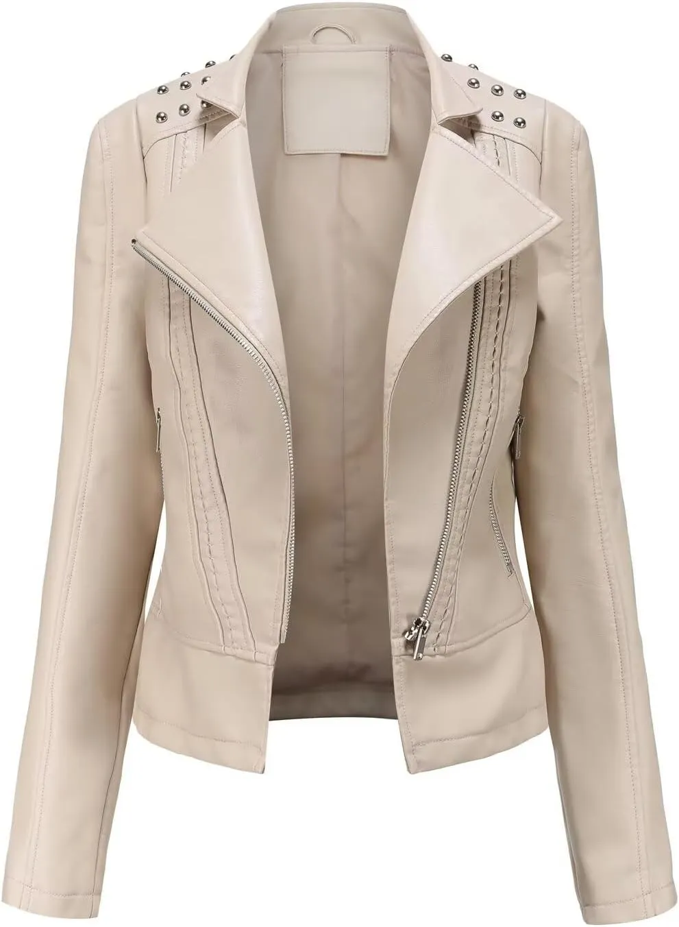 Women's Rivet Studded Faux Leather Motorcycle Short Jacket Punk Fashion Streetwear Coat