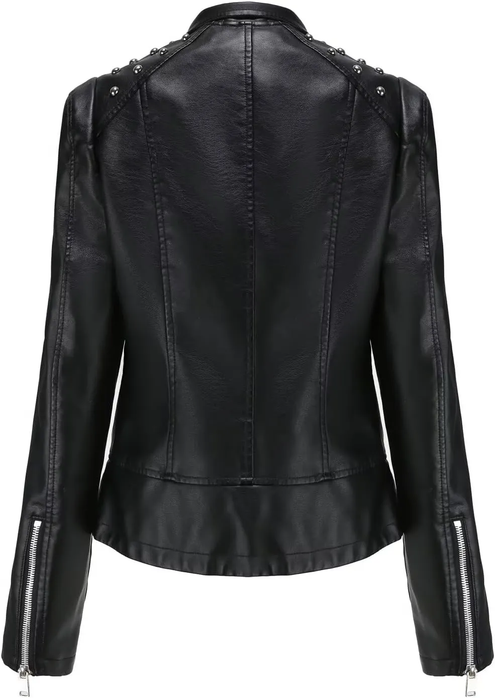 Women's Rivet Studded Faux Leather Motorcycle Short Jacket Punk Fashion Streetwear Coat