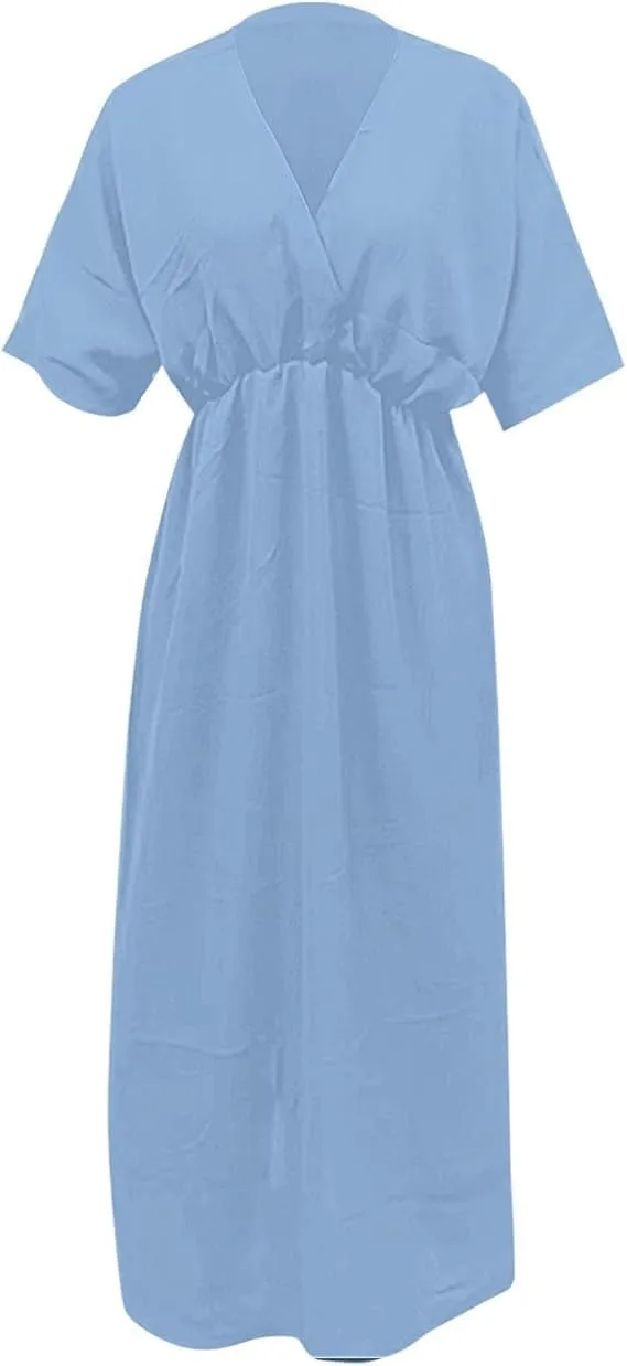 Women's Solid Color High Waist Slit Dress Holiday Beach Split Maxi Dresses Swimsuit Cover Up Flowy Midi Dress