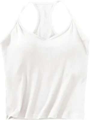 Womens Sports Bra Seamless Crop Tank Racer Back Spaghetti Strap Workout Yoga Shirts Padded Halter Neck Casual Tops