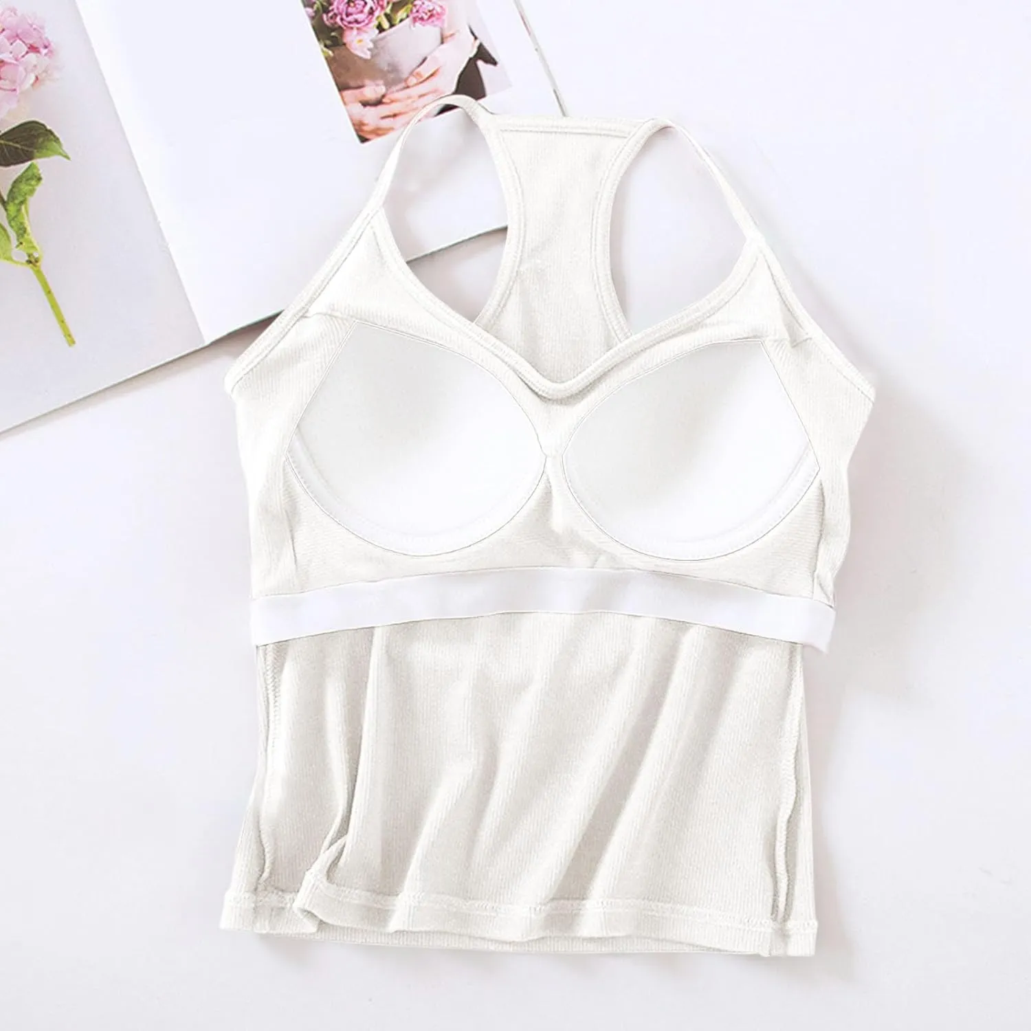 Womens Sports Bra Seamless Crop Tank Racer Back Spaghetti Strap Workout Yoga Shirts Padded Halter Neck Casual Tops