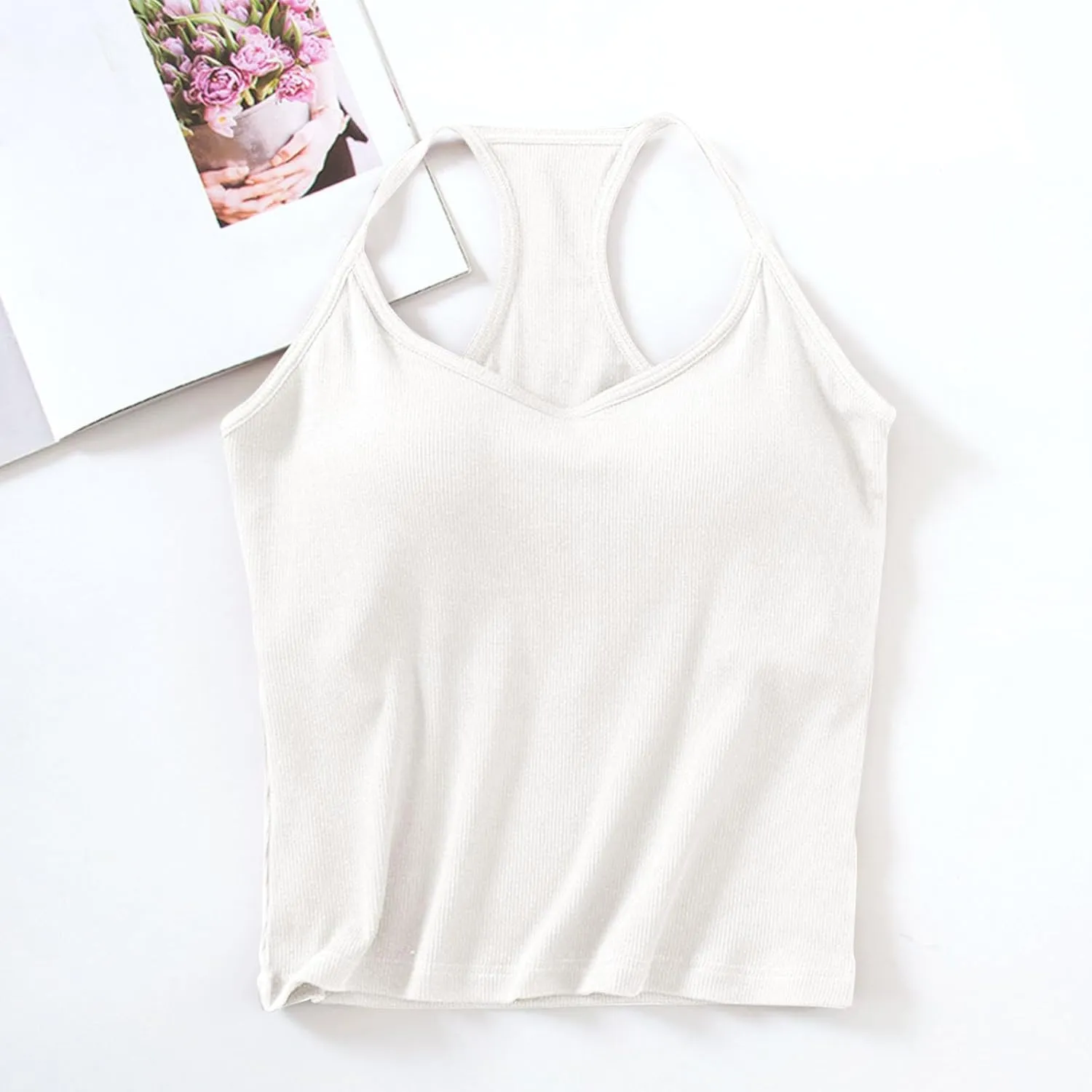 Womens Sports Bra Seamless Crop Tank Racer Back Spaghetti Strap Workout Yoga Shirts Padded Halter Neck Casual Tops