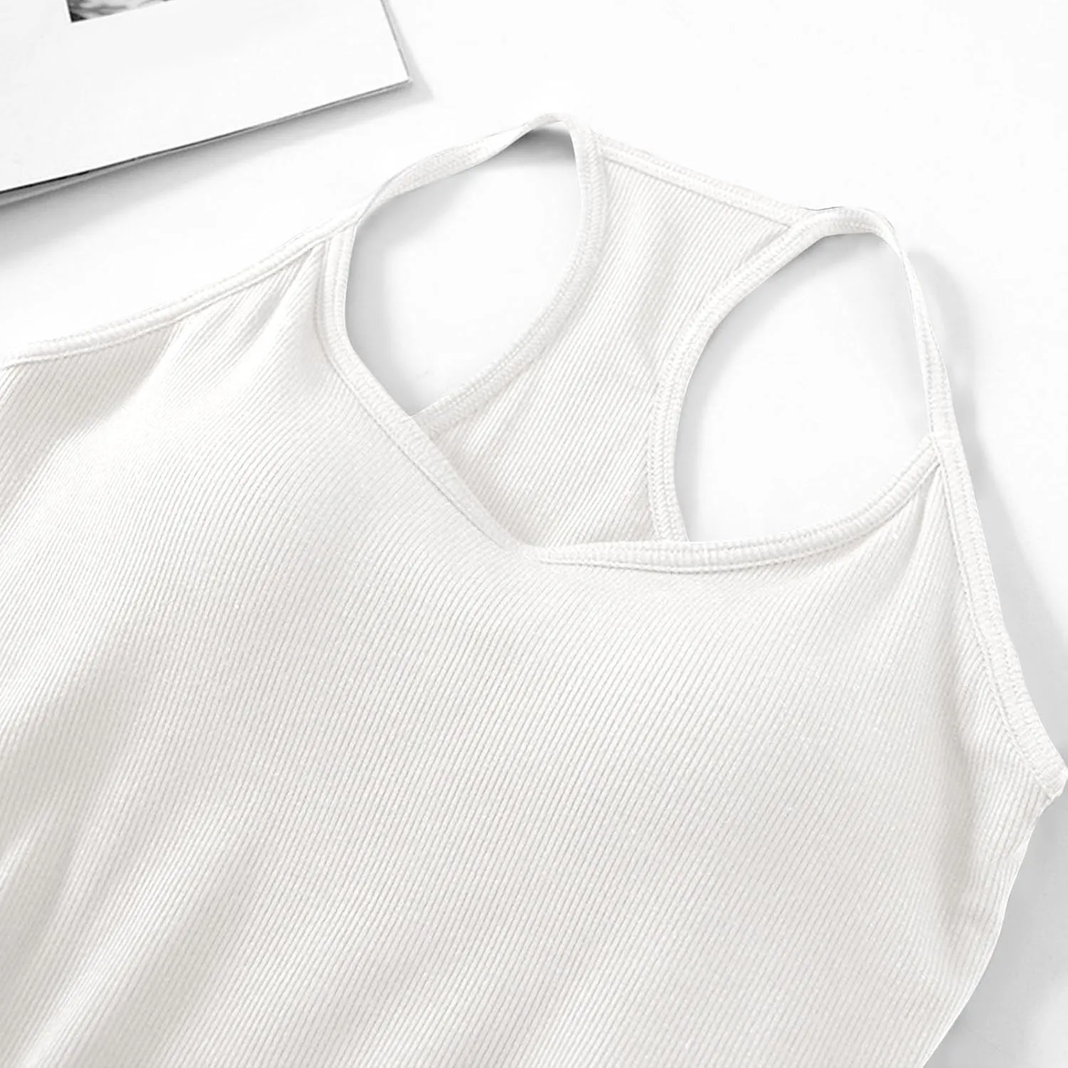 Womens Sports Bra Seamless Crop Tank Racer Back Spaghetti Strap Workout Yoga Shirts Padded Halter Neck Casual Tops