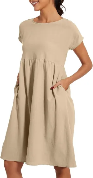 Women's Summer A-Line Dress Plus Size Crew Neck Casual Comfy Cotton Short Sleeve Dresses with Pockets Vacation Outfits