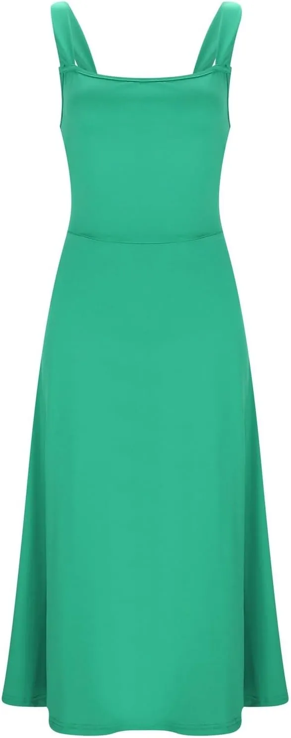 Womens Summer Dress Solid Color Lace Up Waist Back CRIS Cross Skirt Casual Shoulder Strap Slim Fit Long Dress Outfits