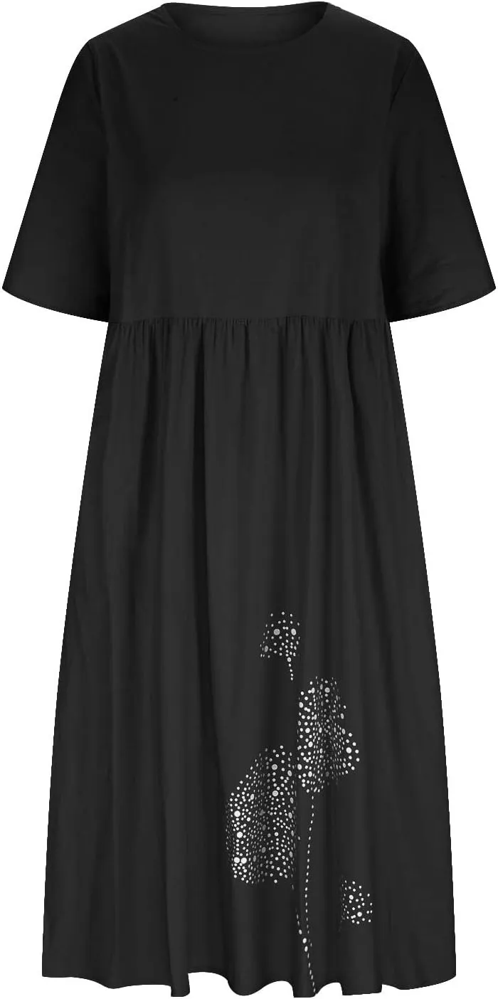 Womens Summer Dresses Floral Print Short Sleeve T Shirt Dress High Waisted Tiered Flowy Sundresses Vacation Outfits