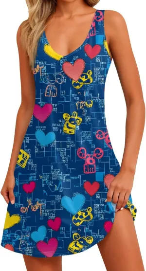 Women's Summer Dresses V Neck Casual Sundress 2025 Beach Swimsuit Coverup Vacation Sleeveless Dress with Pocket