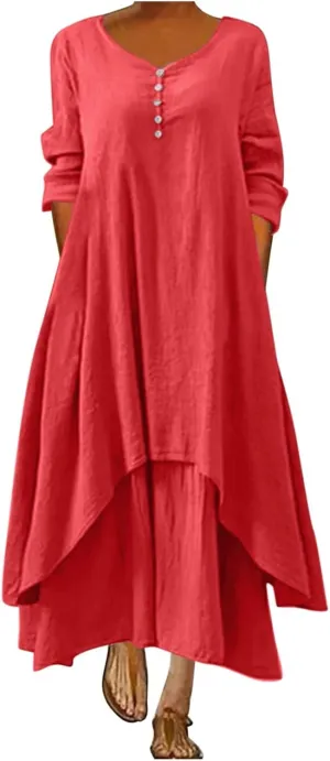 Womens Summer Maxi Dress Casual V Neck Short Sleeve Boho Floral Print Tiered Ruffle Beach Sundress with Pockets