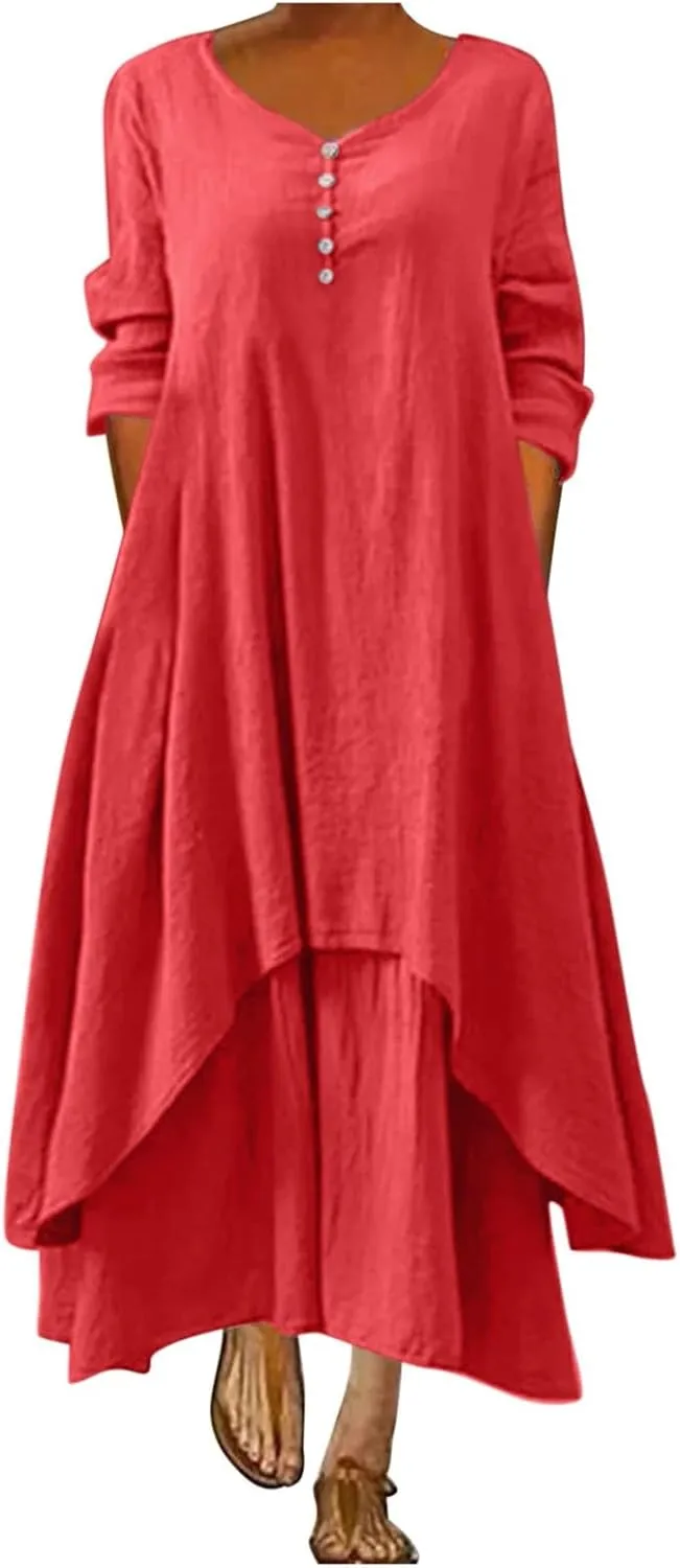 Womens Summer Maxi Dress Casual V Neck Short Sleeve Boho Floral Print Tiered Ruffle Beach Sundress with Pockets