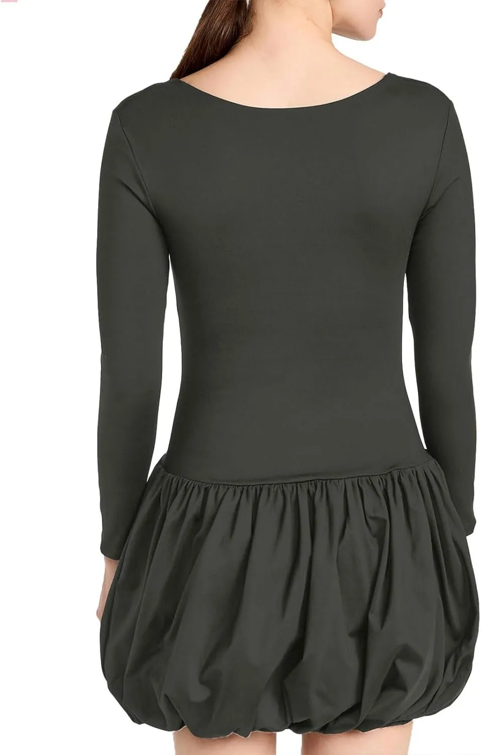 Women's Summer Mini Dress Sexy Square Neck Bubble Ruffle Hem Dresses Casual Comfort Long Sleeve Skirt Party Club