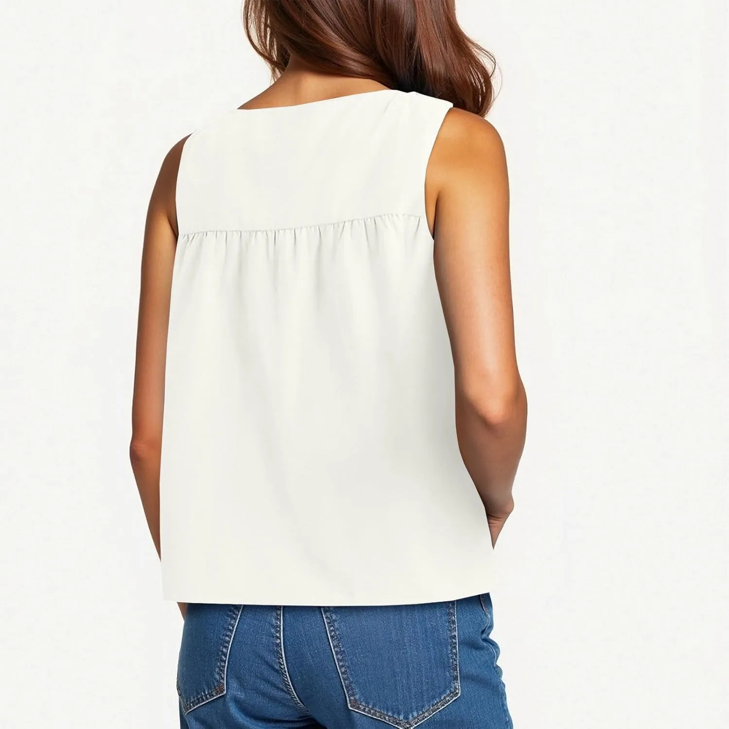 Womens Summer Pleated Peplum Tops Sleeveless Ruffle Tank Top Round Neck Y2K Babydoll Blouse Loose Fit Casual Shirt