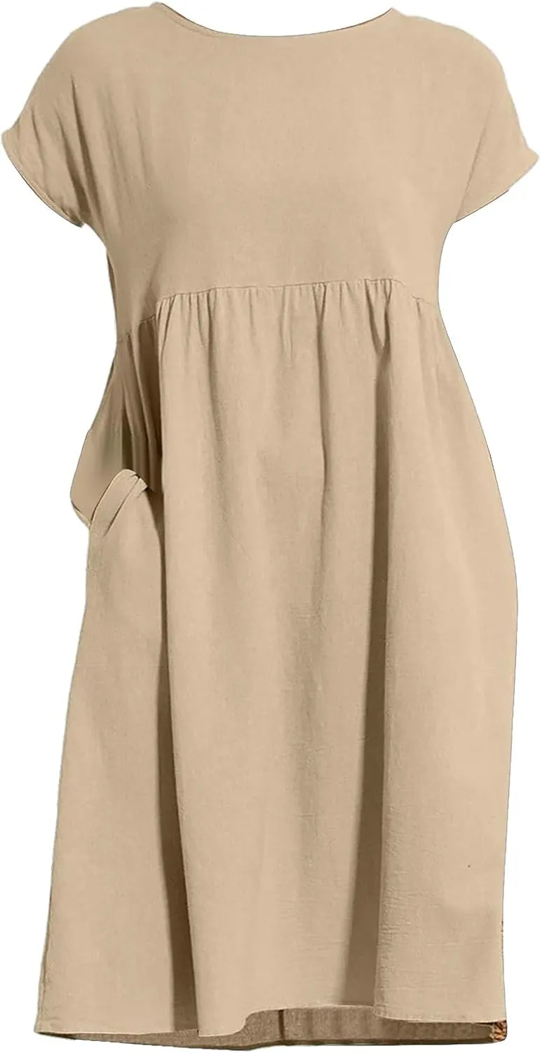 Womens Summer Short Sleeve Dress Casual Plus Size V-Neck Maxi Dresses A Line Flowy Beach Sundress with Pockets