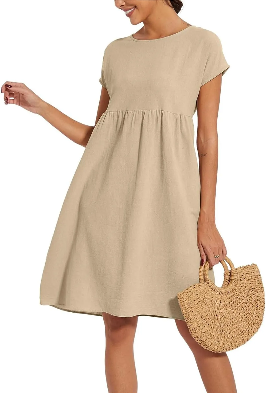 Womens Summer Short Sleeve Dress Casual Plus Size V-Neck Maxi Dresses A Line Flowy Beach Sundress with Pockets