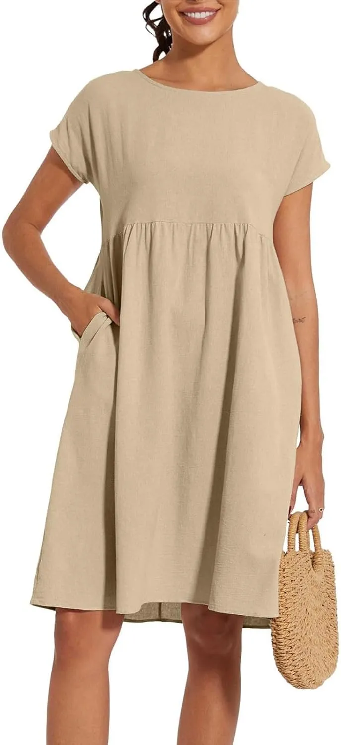 Womens Summer Short Sleeve Dress Casual Plus Size V-Neck Maxi Dresses A Line Flowy Beach Sundress with Pockets