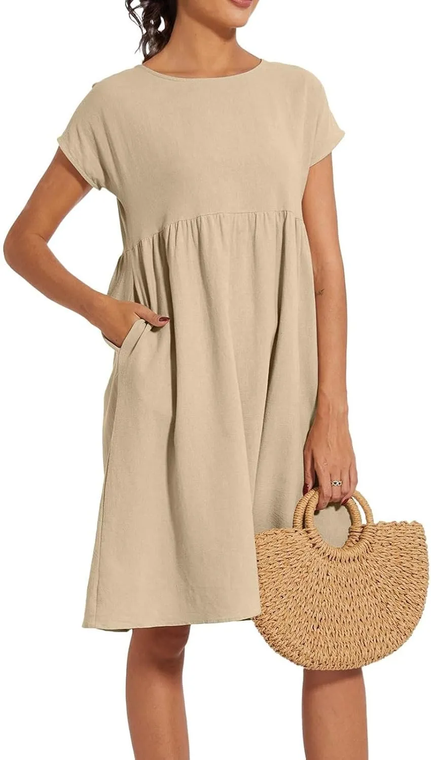 Womens Summer Short Sleeve Dress Casual Plus Size V-Neck Maxi Dresses A Line Flowy Beach Sundress with Pockets